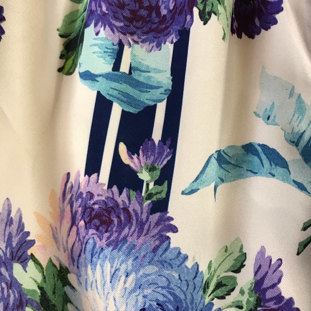 J. Crew White Floral Drawstring Pants with Blue & Purple Print - Picture 4 of 9